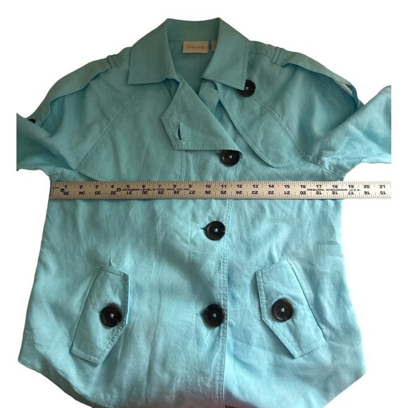 Chico's Blue Linen Button-Up Short Sleeve Jacket With Pockets, Size 0 (Small) - Picture 6 of 8